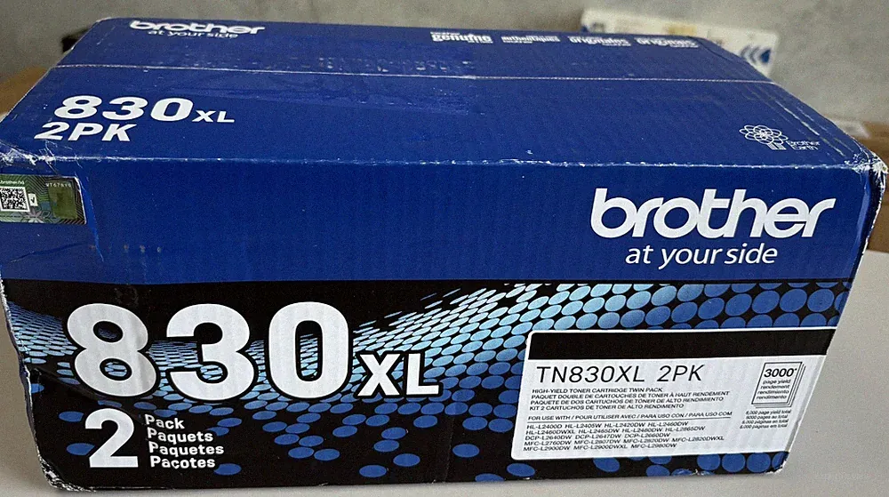 2 pack Brother Genuine TN830XL 2-PK High Yield Black Toner OEM Original HL L2400
