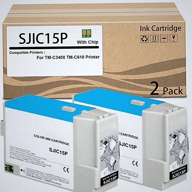 2 Pack SJIC15P Ink Cartridge Replacement for C33S020464 Ink Tank with Pigment
