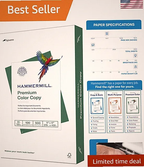 32 lb Copy Paper 11x17 - 100 Bright, 500 Sheets - Eco-Friendly Quality