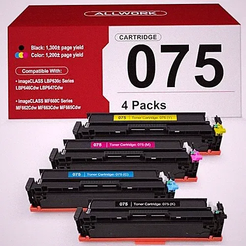 [4 Pack BCMY] 075 Toner Cartridge Set for Canon Color ImageCLASS Printers