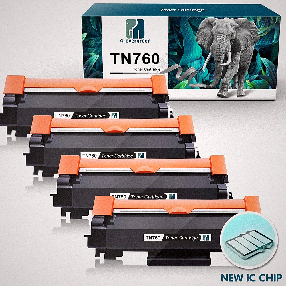 4 Pk TN760 Compatible for Brother TN-760 Toner Cartridge MFC-L2710DW HL-L2390DW