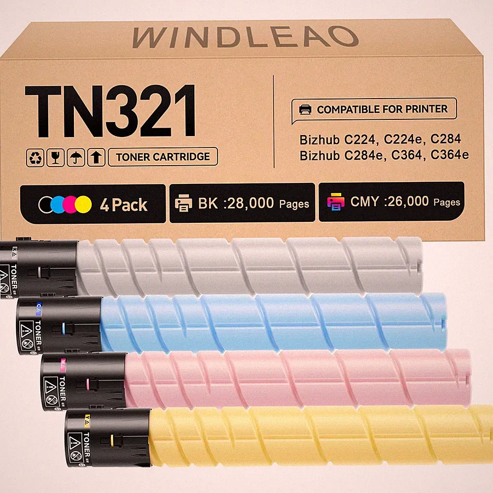 4PK TN321 Toner Cartridges Compatible with Konica Minolta Bizhub C224/C284/C364