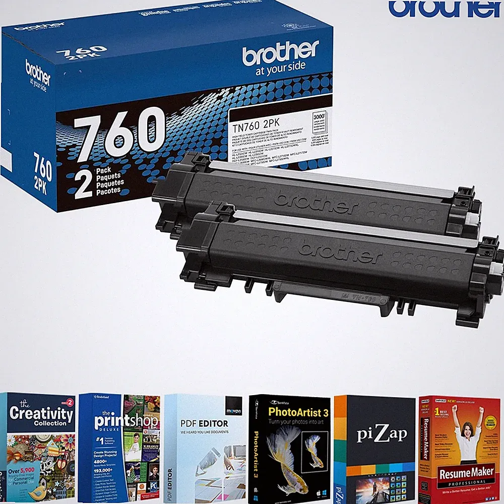 Brother High-Yield Toner Black Twin Pack with Tech Smart USA Printer Softwares