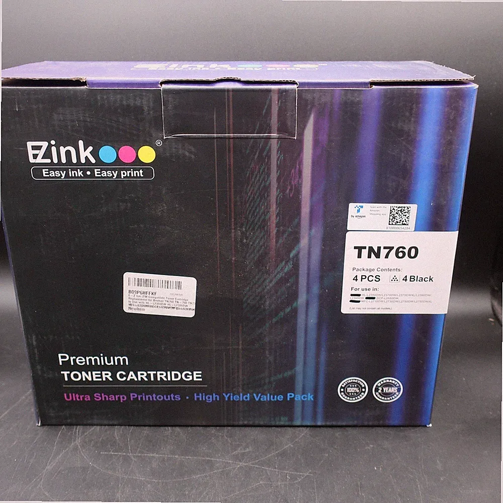 Ez Ink TN-760 Toner Cartridge 4 PACK Black Ink Compatible With Brother Printers