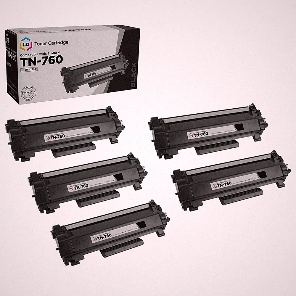 LD 5PK Replacement for Brother TN760 TN-760 High Yield Black Toner Cartridges
