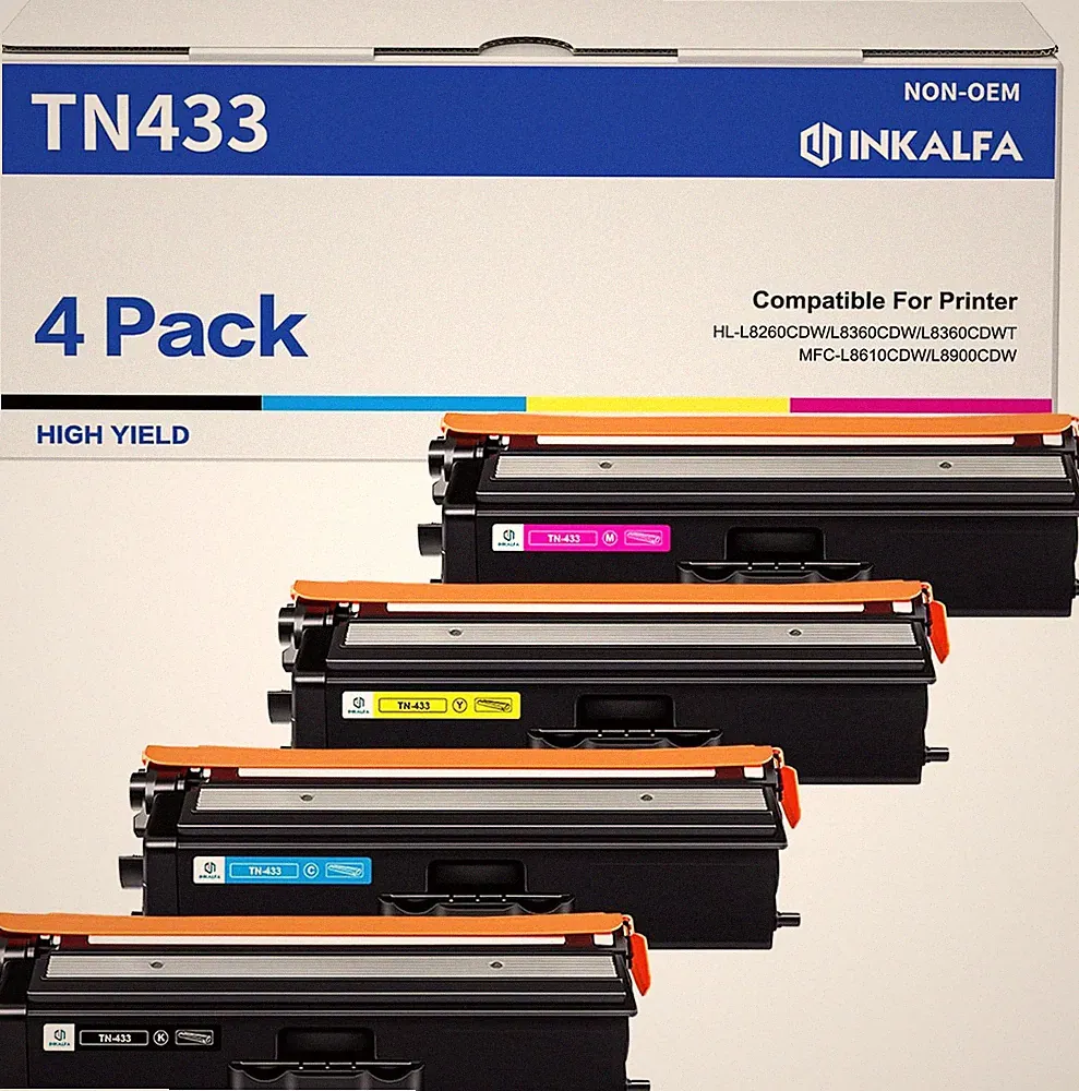 TN433 Toner Cartridge Set 4 Pack Compatible for Brother Printers (TN-433/TN-431)